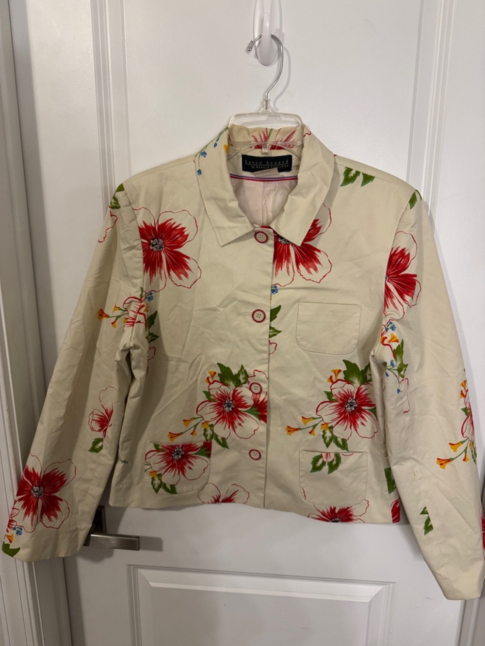 Harve Benard Cream Jacket with Red Floral Print